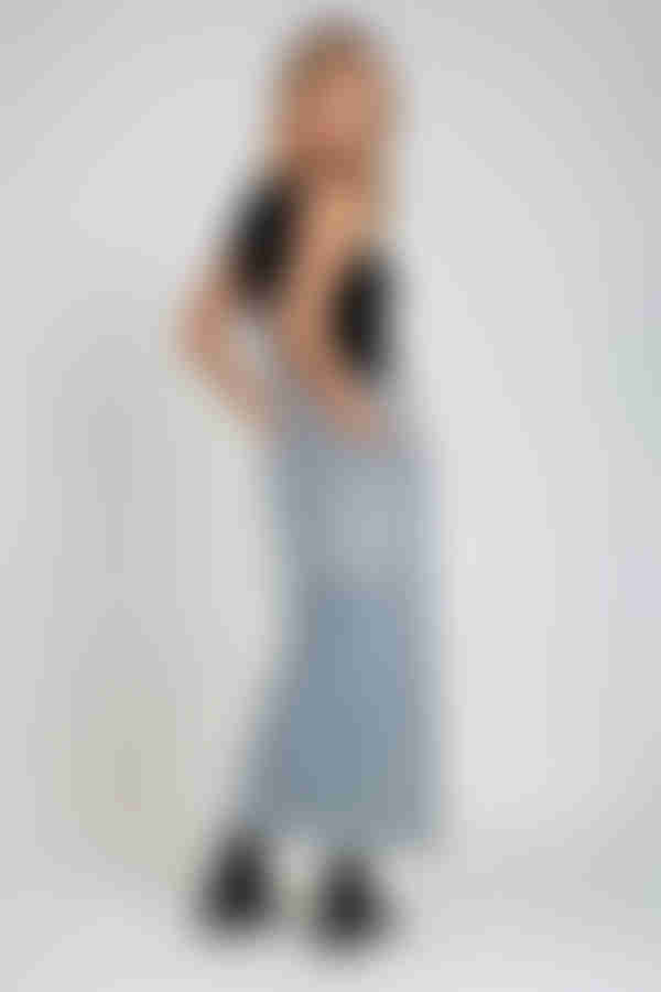 Bold Cut Frayed Midi Skirt - Denim