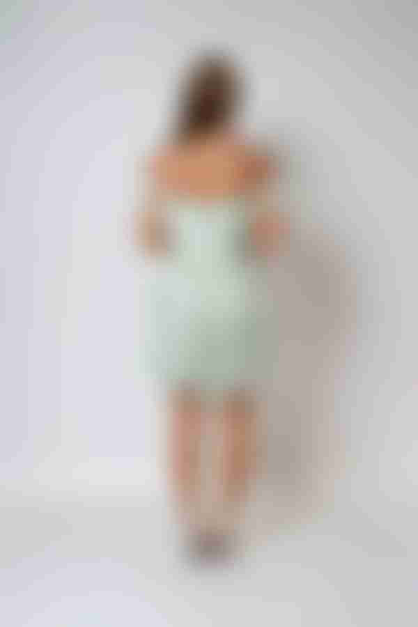 Lace Whisper Floral Off Shoulder Mini Dress - Dusty Sage