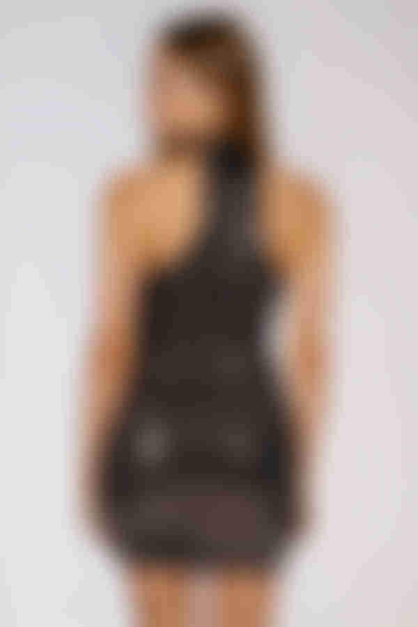 Flirty Flash Halter Sequin Mini Dress - Gold Black