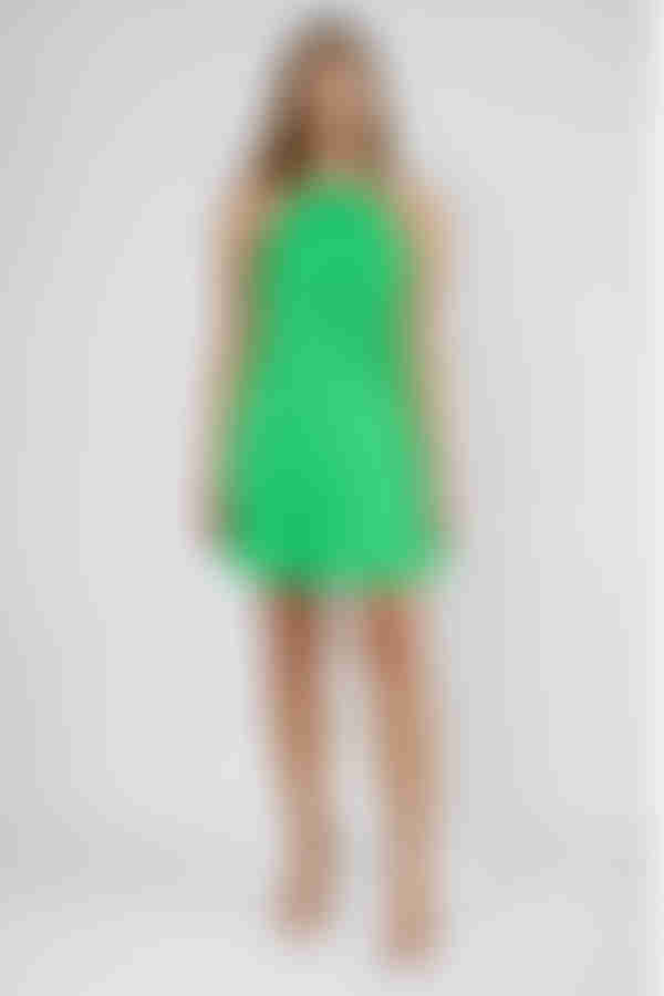 Little Stunner Satin Peplum Mini Dress - Green