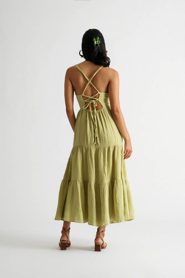 【美品】Back Lace-Up Cotton Long Dress