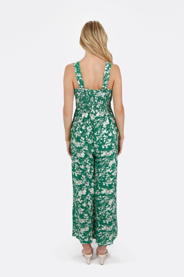Zaya Green Flower Print Wide Leg Flowy Jumpsuit - AU$ 58