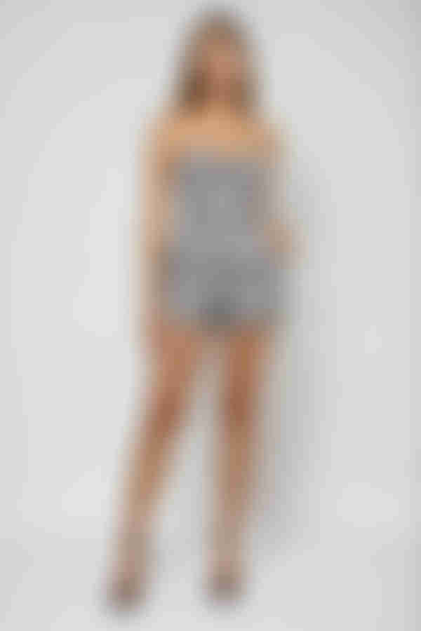 Sweet Vibes Strapless Houndstooth Romper - Grey Black