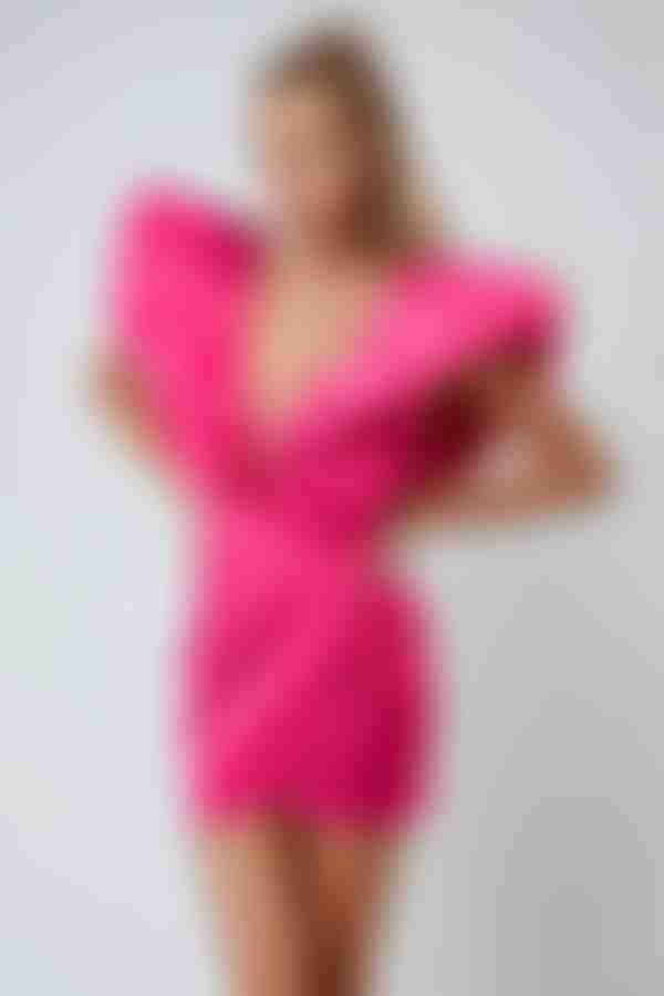 Scarlet Nights Tulip Plunge Mini Dress - Hot Pink