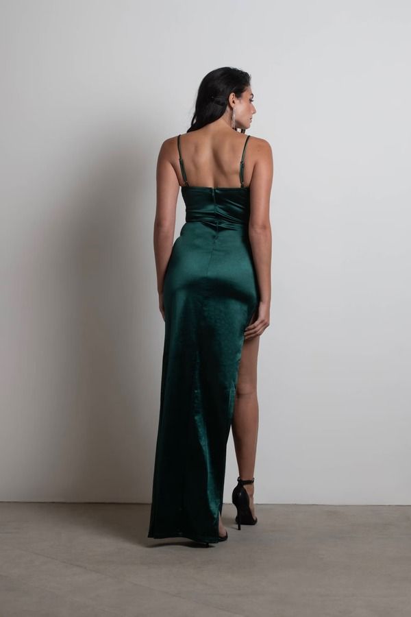 Hunter Green Dress - Satin Dress - Classy Maxi Dress
