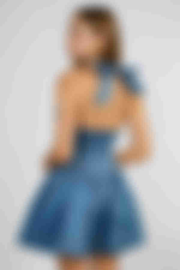 Play It Sweet Halter Denim Mini Dress - Indigo