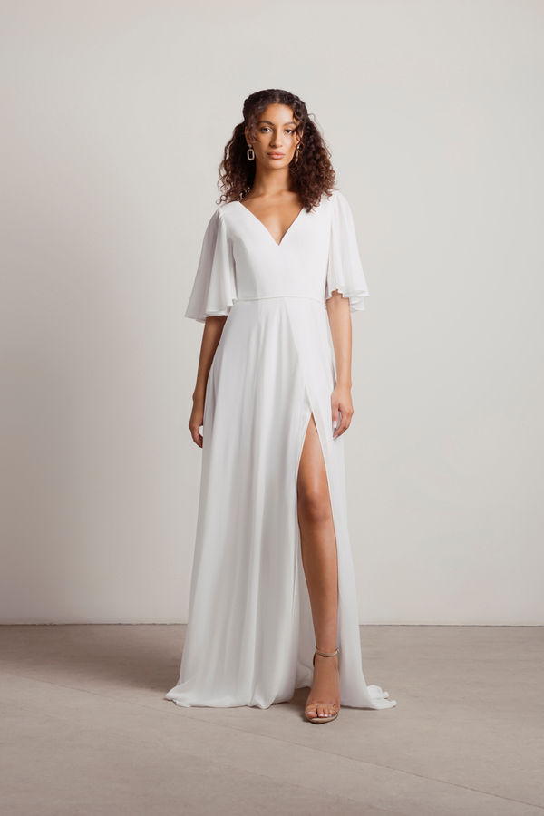 White Maxi Dress - High Slit Dress - Ivory Dress With Butterfly Sleeves