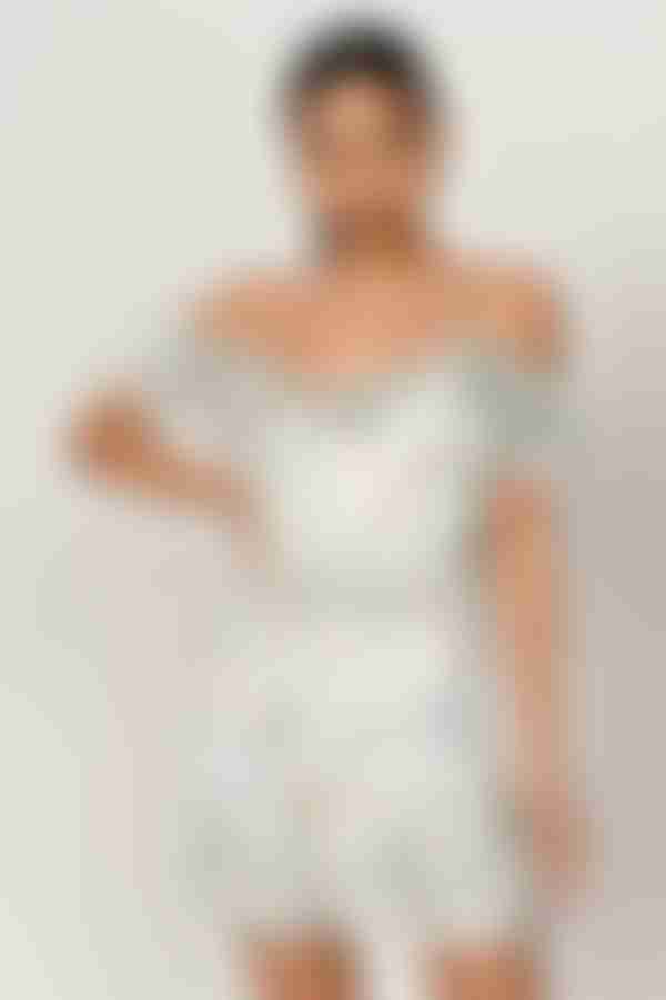 Rowena Floral Off The Shoulder Mini Dress - Ivory Multi