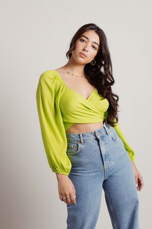 Crop Tops for Women Plunging Neckline Crop Top with Golden Ring  Centrepiece, Lime Green, 00 : : Clothing, Shoes & Accessories