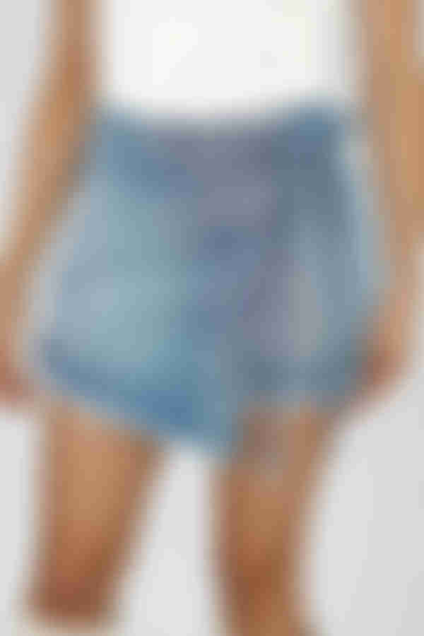 Vibin' Hard Overlapping Denim Mini Skort - Lt Wash