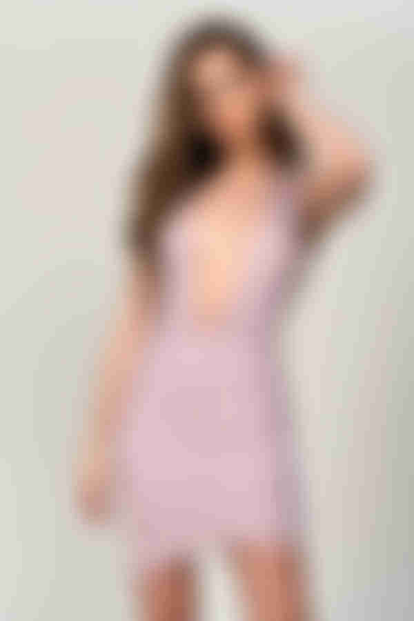 Night Owl Plunging Asymmetrical Mini Dress - Mauve