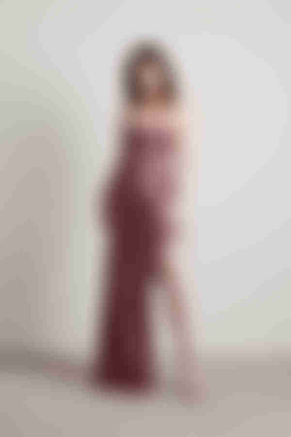 What A Night Ruched High Slit Maxi Dress - Mauve