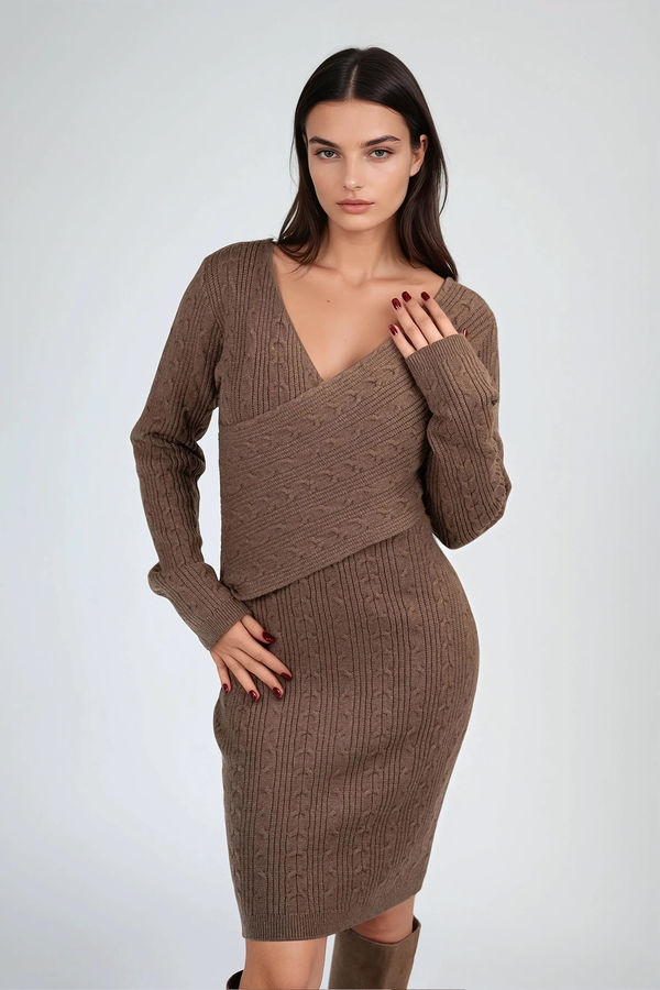 Rustic Haven Knit Wrap Mini Dress - Mocha