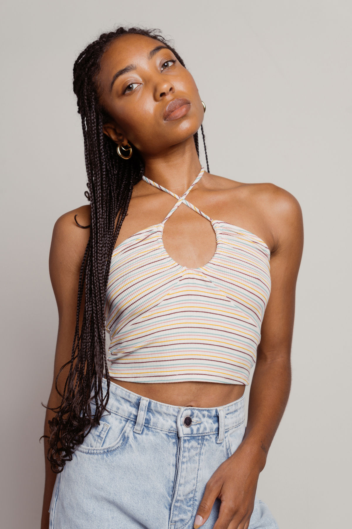 Multi Colour Crop Top Ribbed Crop Top With Keyhole Halter Neck Crop Top