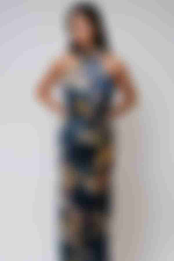 Infinite Grace Mock Neck Floral Maxi Dress - Navy Blue Multi