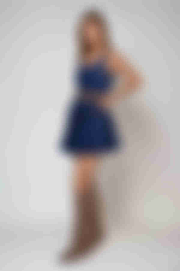 Casual Grace Belted Skater Mini Dress - Navy