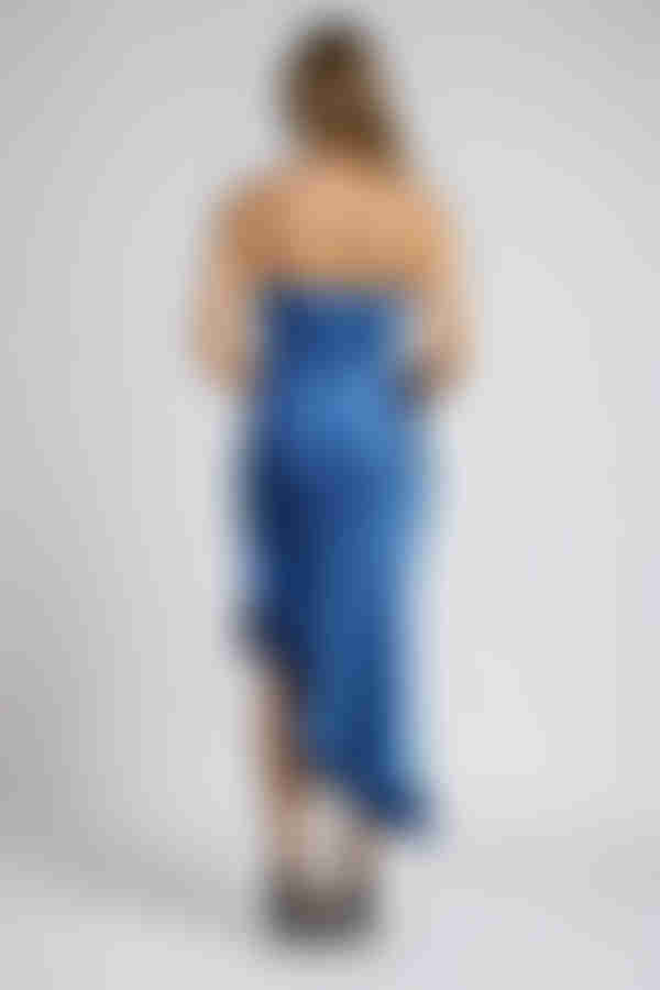 Dreamy Waves Strapless Rufle Midi Dress - Navy