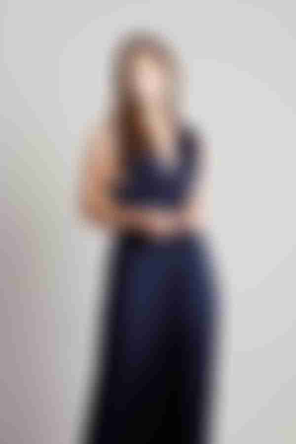 Goddess Satin Smocked Maxi Dress - Navy