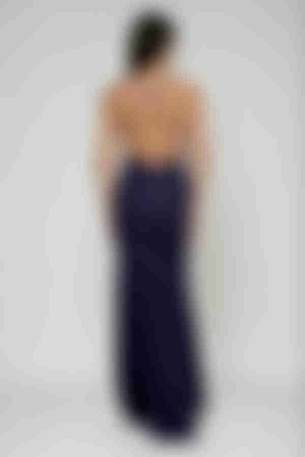 Pure Elegance Plunge Backless Maxi Dress - Navy