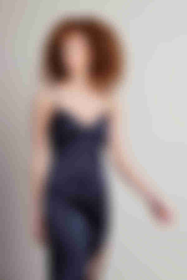 Rylie Satin High Slit Midi Dress - Navy