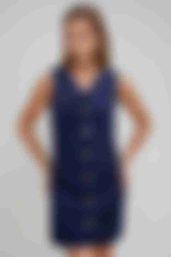 Sweet Edge Scallop Button Mini Dress - Navy 