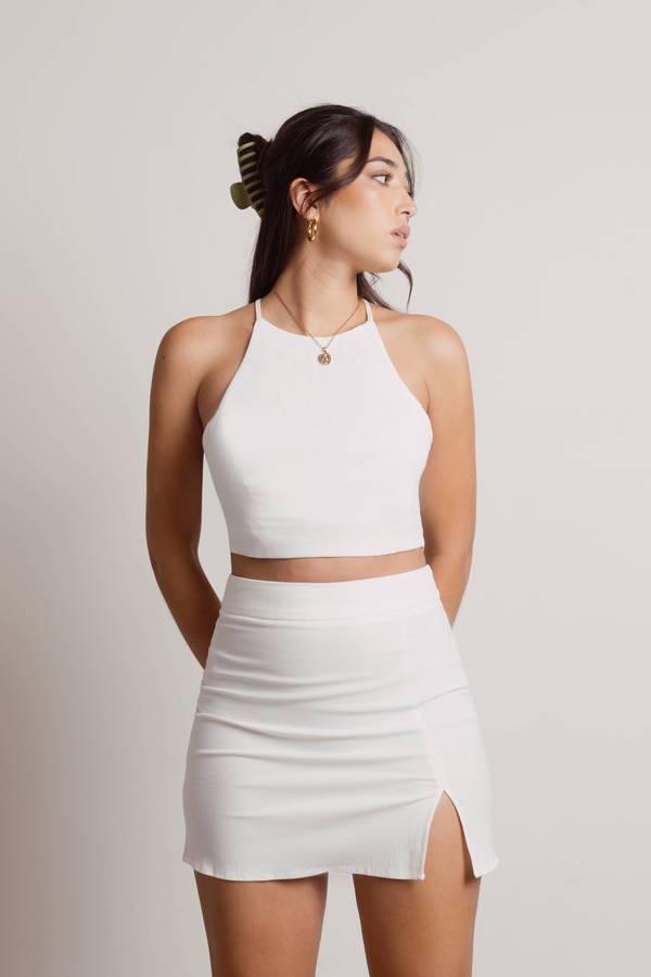 white halter top and skirt set