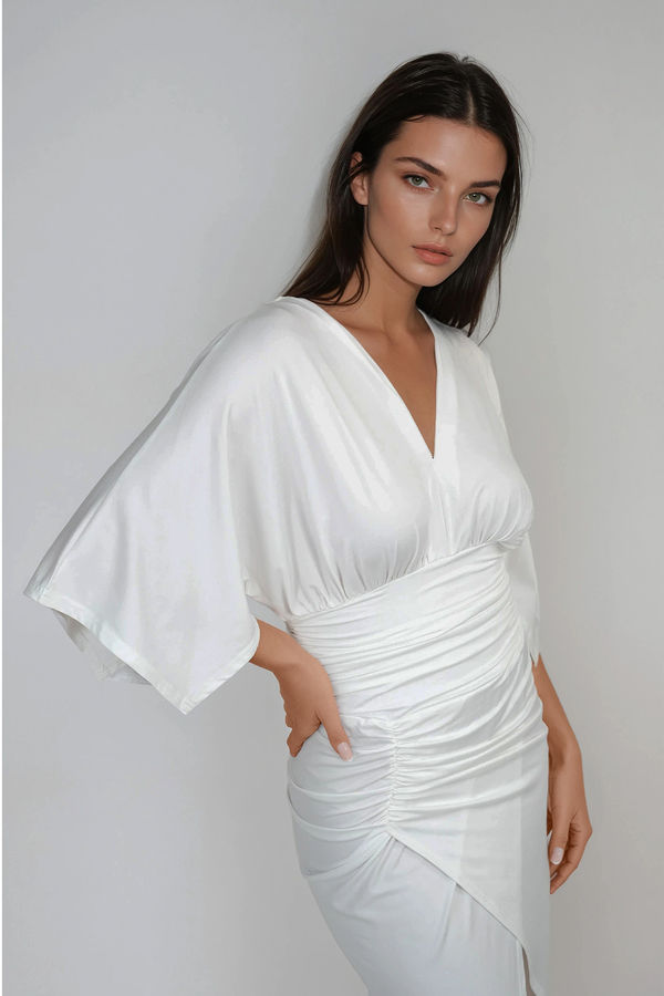 Still So Soft Kimono Slit Midi Dress - Off White