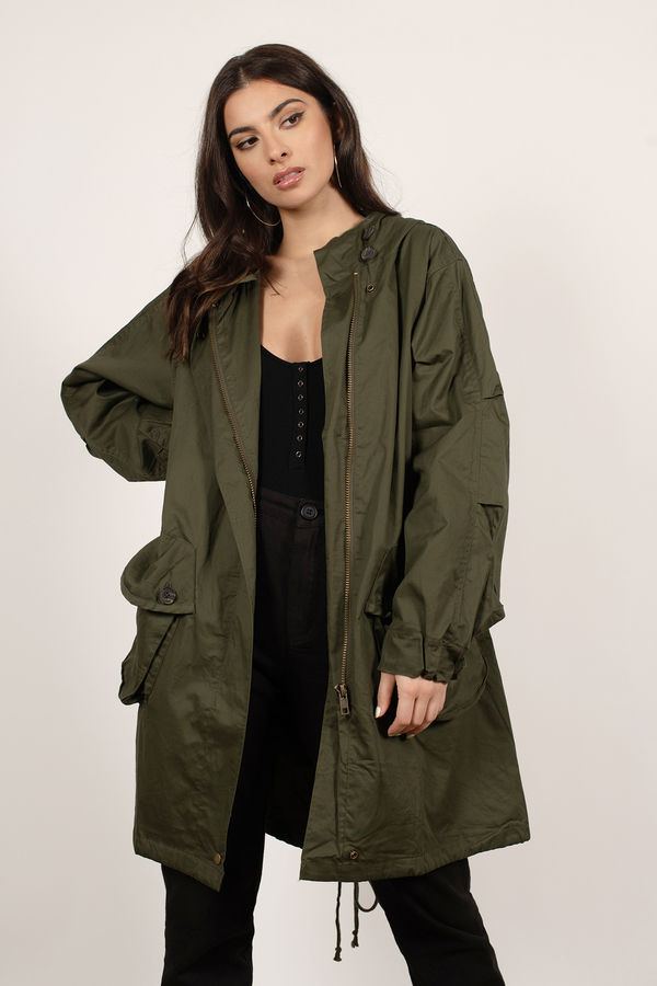 Olive Green Utility Jacket - Waterfall Jacket - Olive Color Jacket