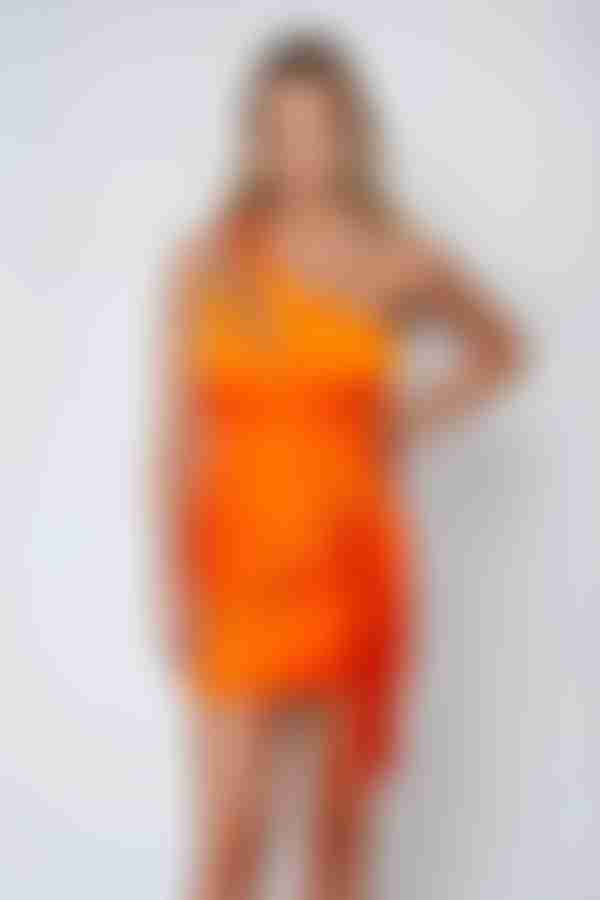 Sweet Voltage Asymmetrical Satin Mini Dress - Orange