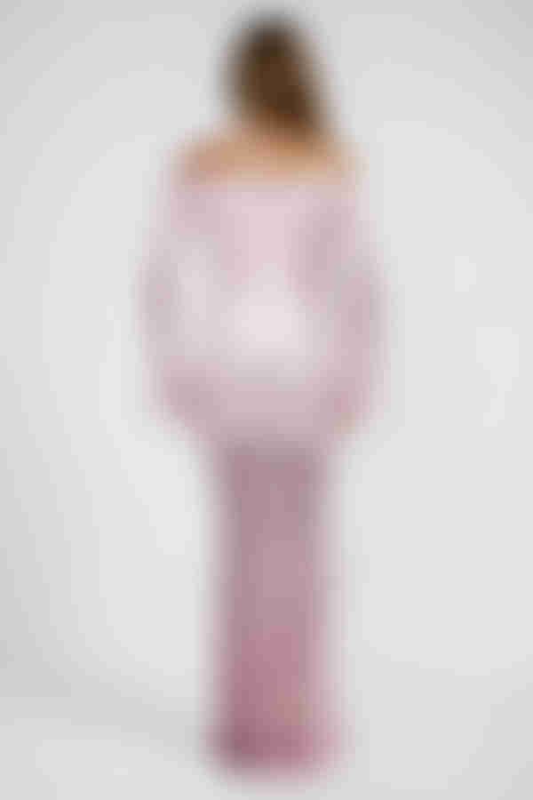 Carry the Glow Off Shoulder Mermaid Maxi Dress - Pink