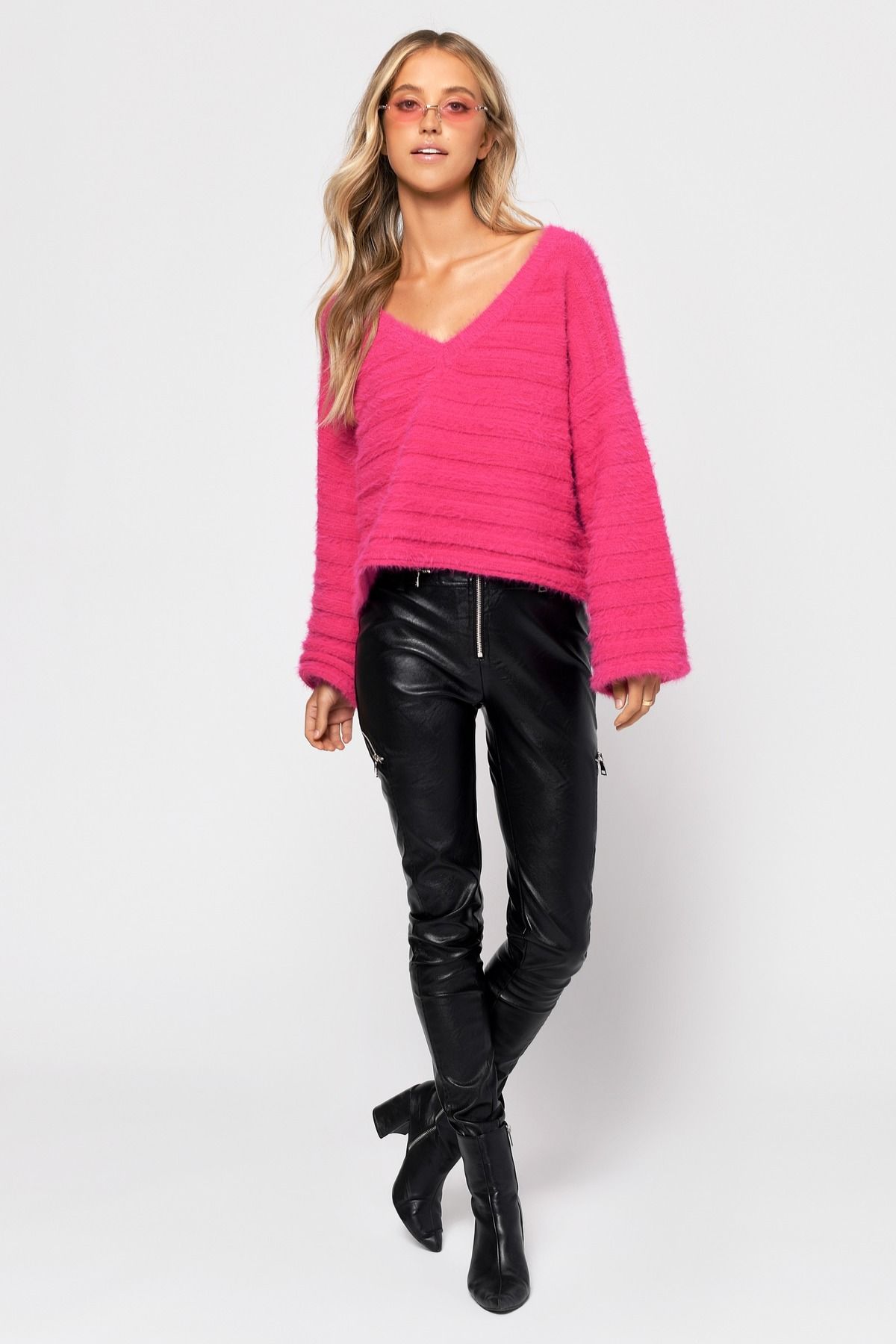 Hot Pink Sweater - Slouchy Sweater - Hot Pink Fuzzy Sweater