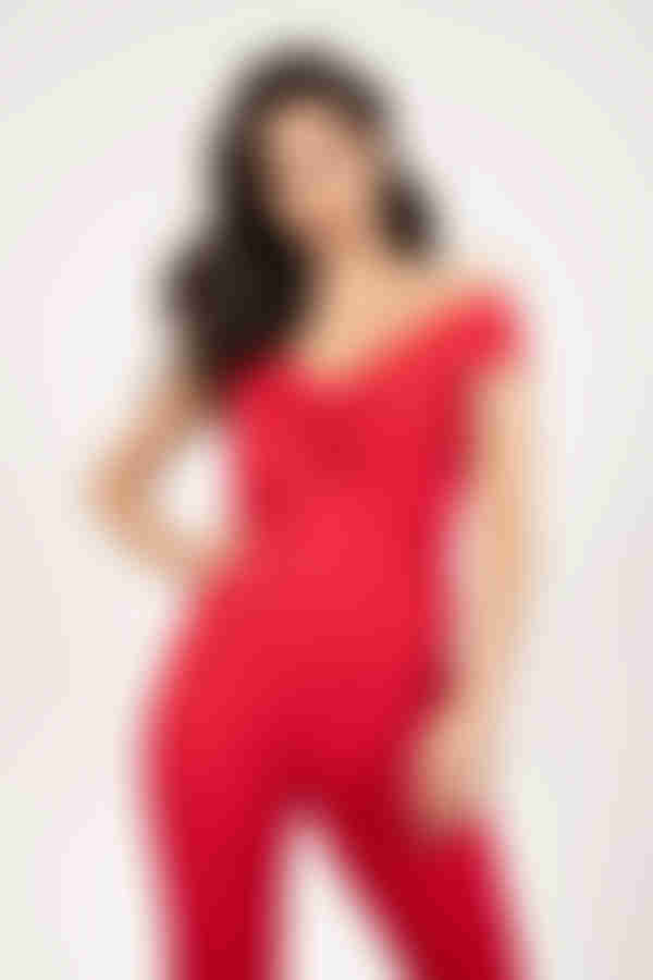 Uptown Front Knot Jumpsuit - Red