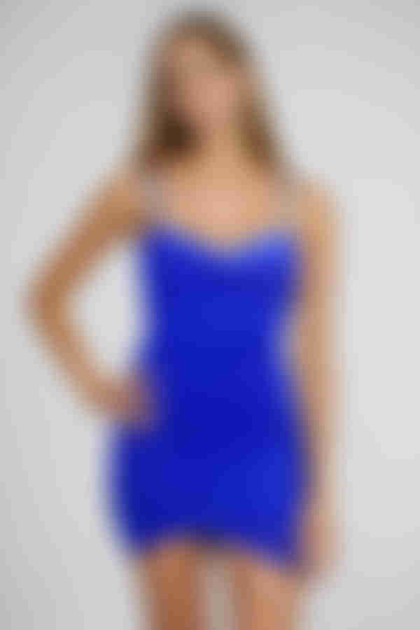 Last Call Mesh Cowl Neck Bodycon Mini Dress - Royal Blue
