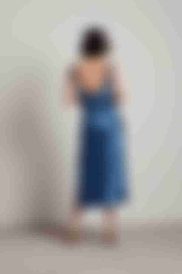 Charm Me Satin Cowl Neck Midi Dress - Royal Navy