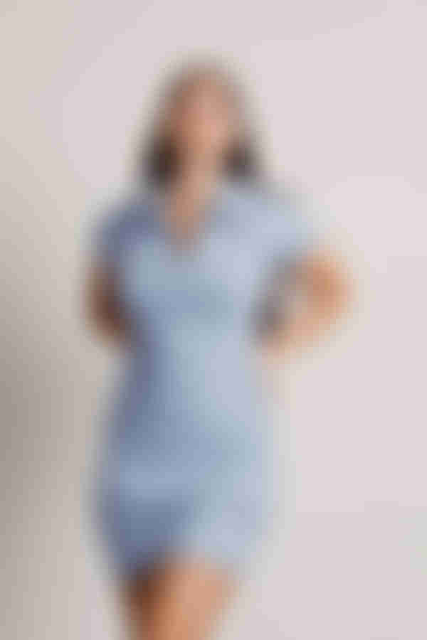 Break Point Collared Ribbed Mini Dress - Sky Blue