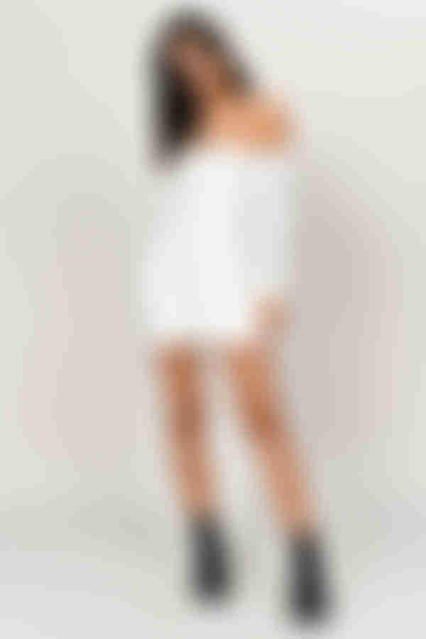 Clara Off The Shoulder Button Up Mini Dress - White