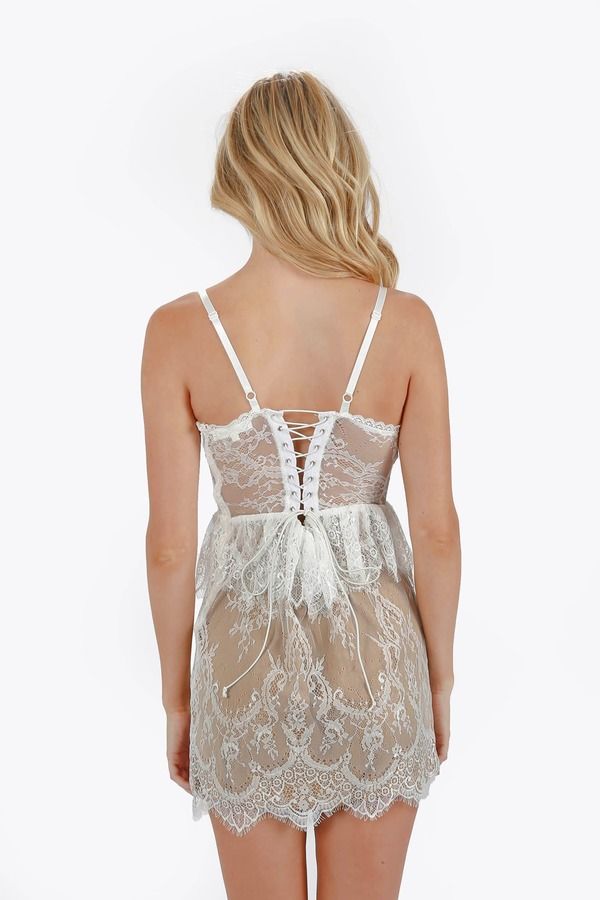 Nikka Lace Overlay Peplum Mini Dress - White - $37
