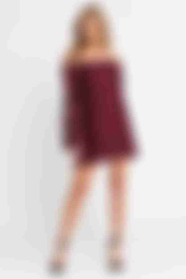 Take My Hand Off The Shoulder Lace Mini Dress - Wine