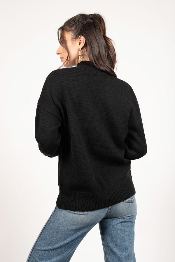 Donau angre smukke Black Sweater - Chocker Neck Sweater - Deep V Cutout Sweater