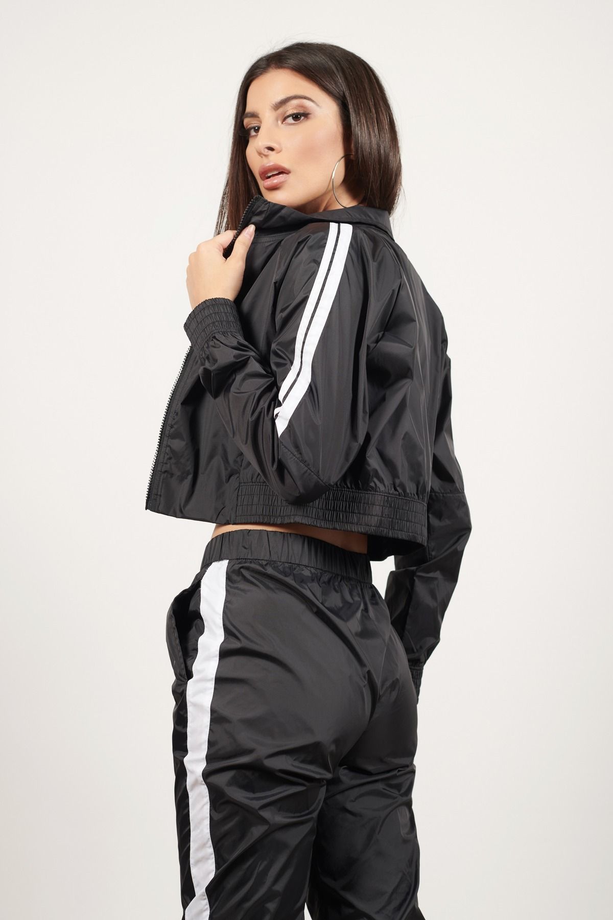 Black Track Jacket - Zip Up Jacket With Cuff Sleeves