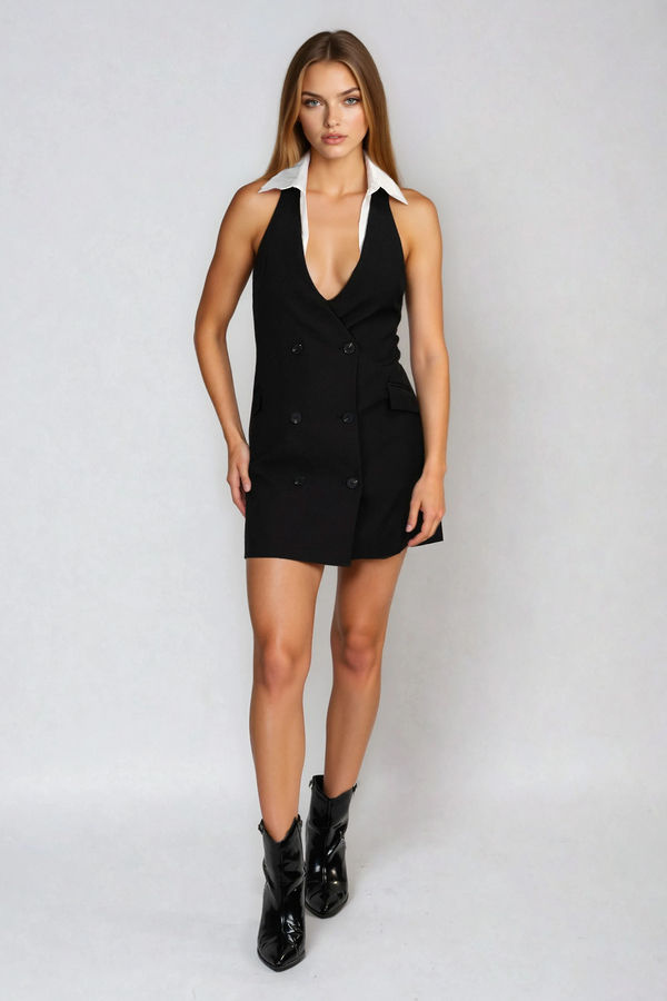 Chic Authority Halter Blazer Mini Dress - Black