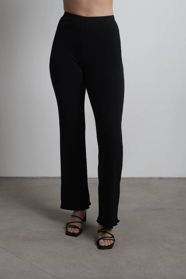 Black Flare Pants - Black Ribbed Pants - Women's Pants