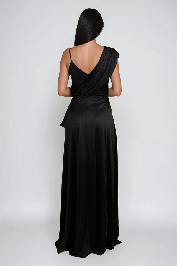 On My Way Satin Pleated Maxi Dress - Black