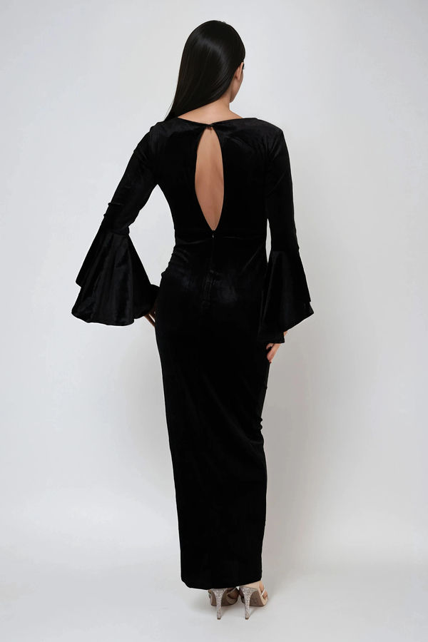 Willow Velvet Bell Sleeve Maxi Dress - Black