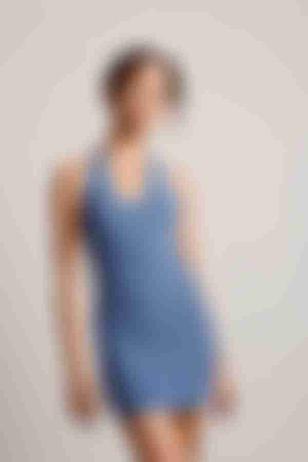 Aylah Halter Ribbed Knit Bodycon Mini Dress - Blue