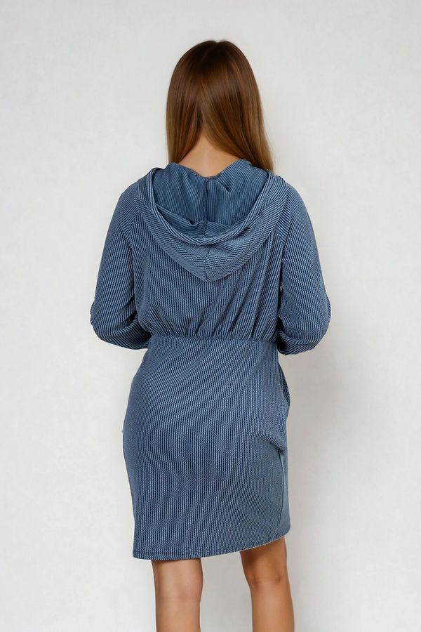 Chill Mode Hooded Knit Mini Dress - Blue