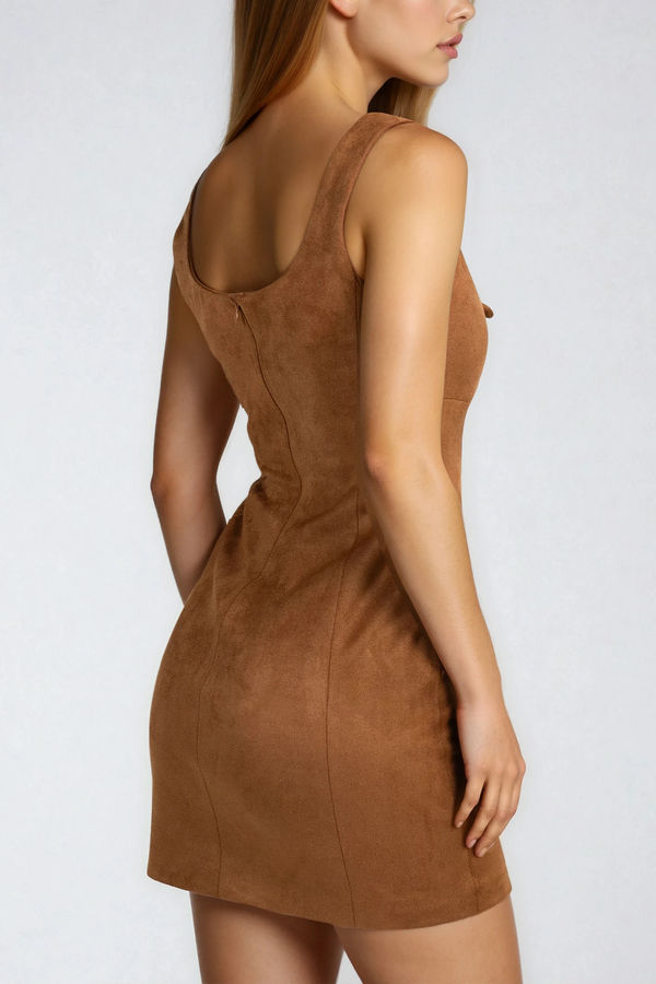 Rustic Muse Lace Up Suede Mini Dress - Brown