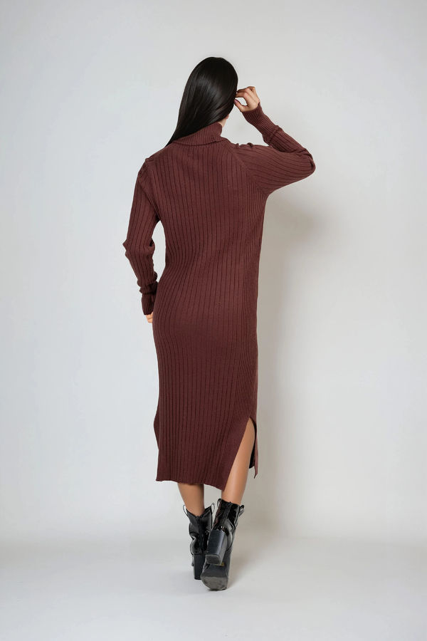 Auburn Edge Sweater Turtleneck Midi Dress - Chocolate