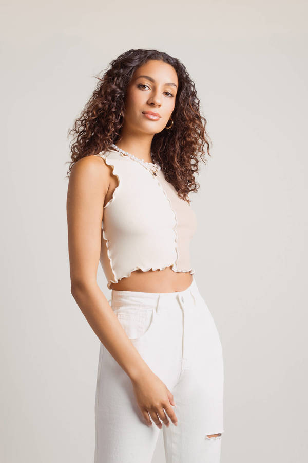 Black Crop Top - Lettuce Edge Crop Tops - Colourblock Crop Tops