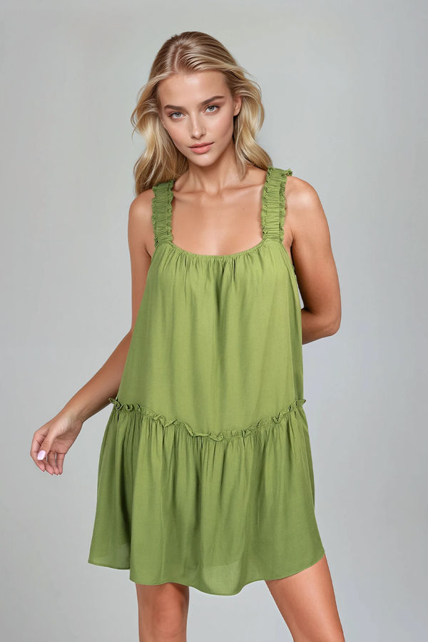 Milena Floral Ruffle Mini Dress - Green